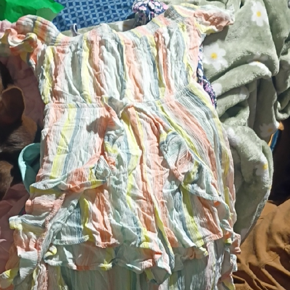 art class Pastel Striped Ruffle Casual Dress — Pink, Yellow, Blue, Cream